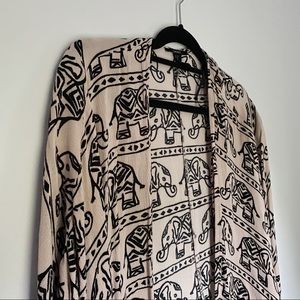 Tan Black Elephant Print Shall Cardigan Coverup
